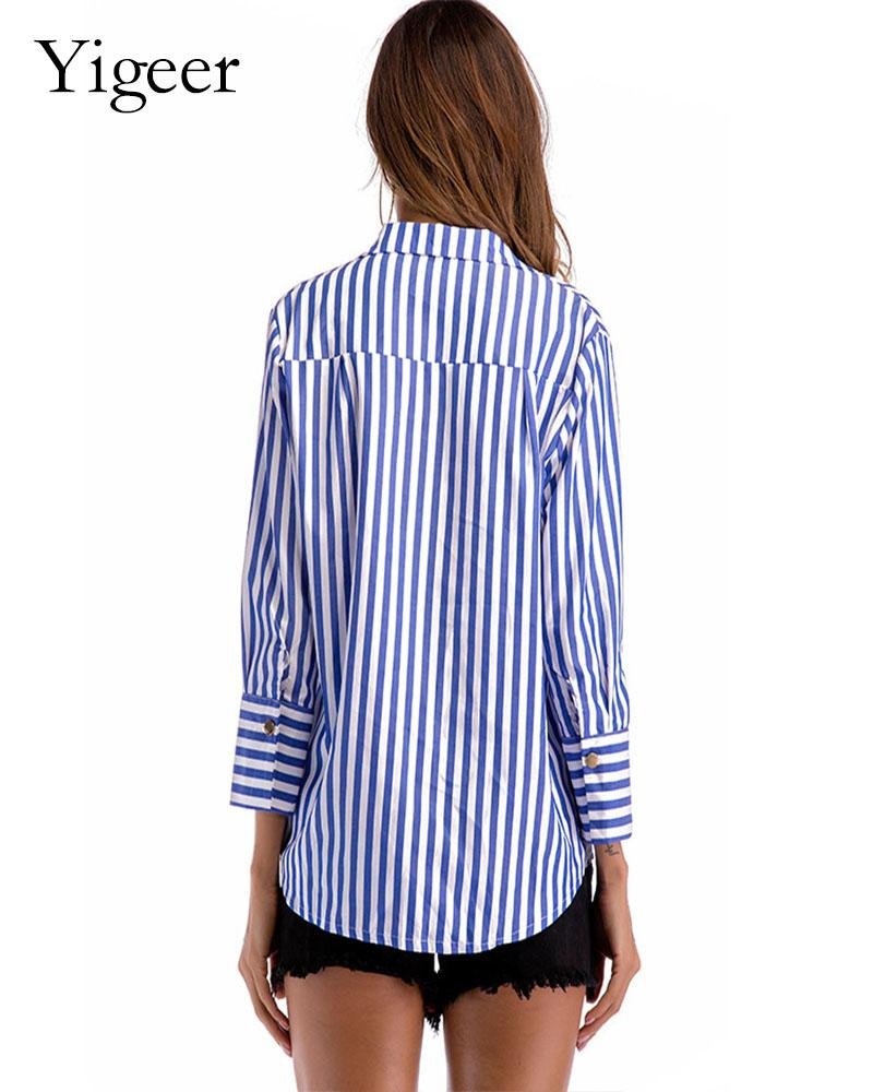 Long Sleeve Turn Down Collar Striped Vintage Shirt 2
