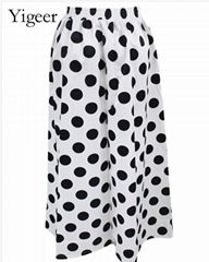 High Ruffled Waist Pleated Long Dot Skirt
