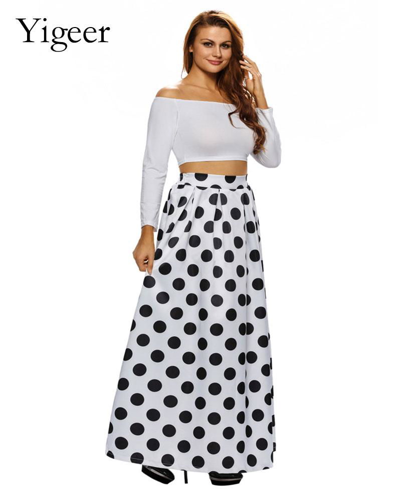 High Ruffled Waist Pleated Long Dot Skirt 2