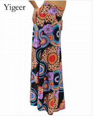 High Waist Ethnical Printed Long Swing Floral Skirt