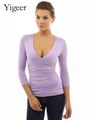 7/10 Sleeve Deep V-neck Wrap-Chest Stretch Top 4