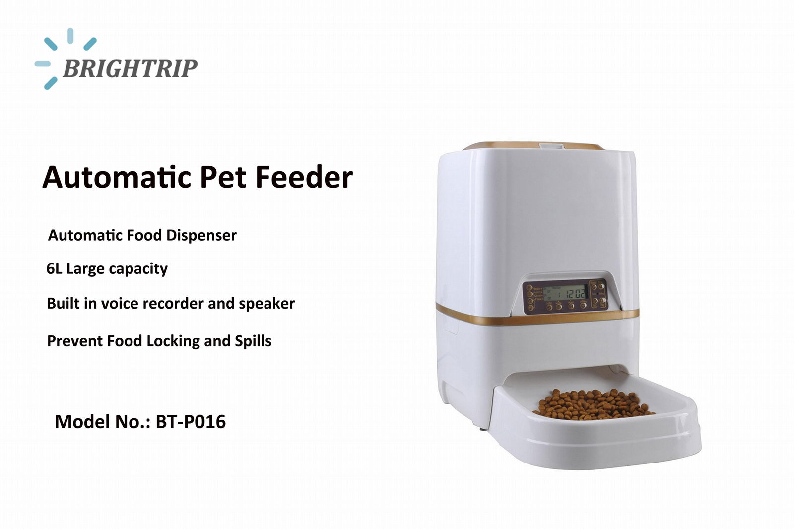  6L Automatic Pet Feeder Food Dispenser for Cat Dog with Voice Recorder 