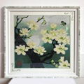 Framed Completed finished cross stitch of flowers  butterfly 1