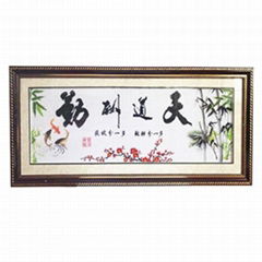 China style framed finished cross stitch of penmanship flower fish plant