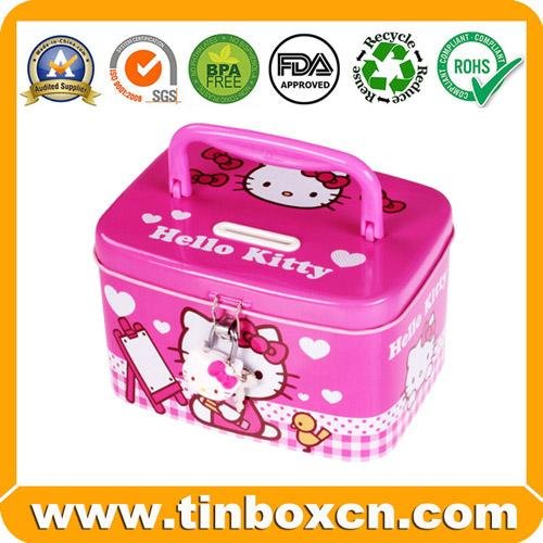 Hello Kitty Money Tin Box with Plastic Handle Coin Bank