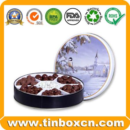 Round Tin Chocolate Can for Food Container, Chocolate Tin Box