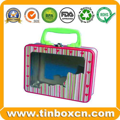 Rectangular Lunch Tin Case with Plastic Handle and Clasp 3