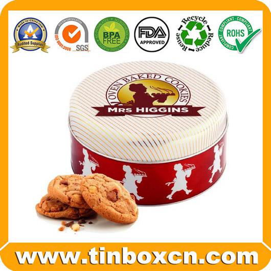 Metal Round Food Packaging Box Mrs Higgins Biscuit Cookies Tin