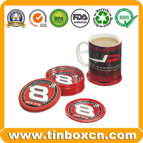 Round Tin Coaster for Coffee Metal Tin Pad with Cork