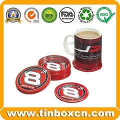 Round Tin Coaster for Coffee Metal Tin Pad with Cork