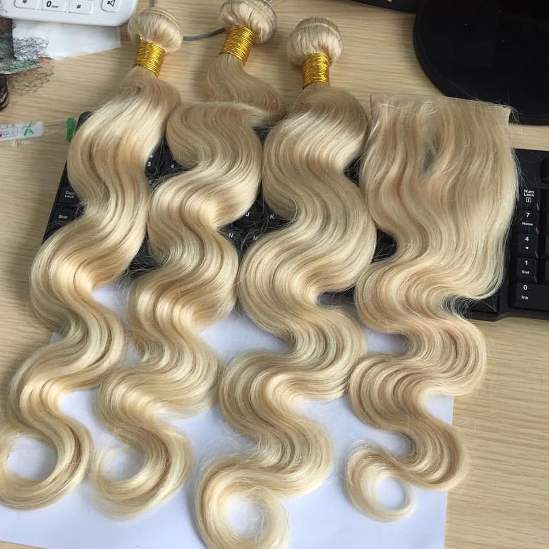 12''14''16''+14'' Amais 613 Body Wave Blonde Human Hair Extension Lace Closure 2