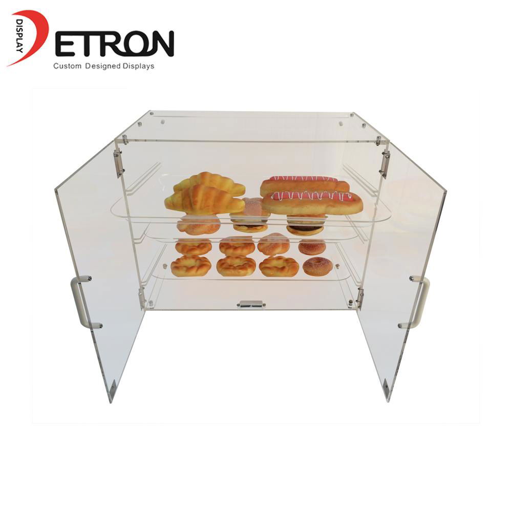 Wholesale ODM three tiers countertop clear acrylic bread display case 2