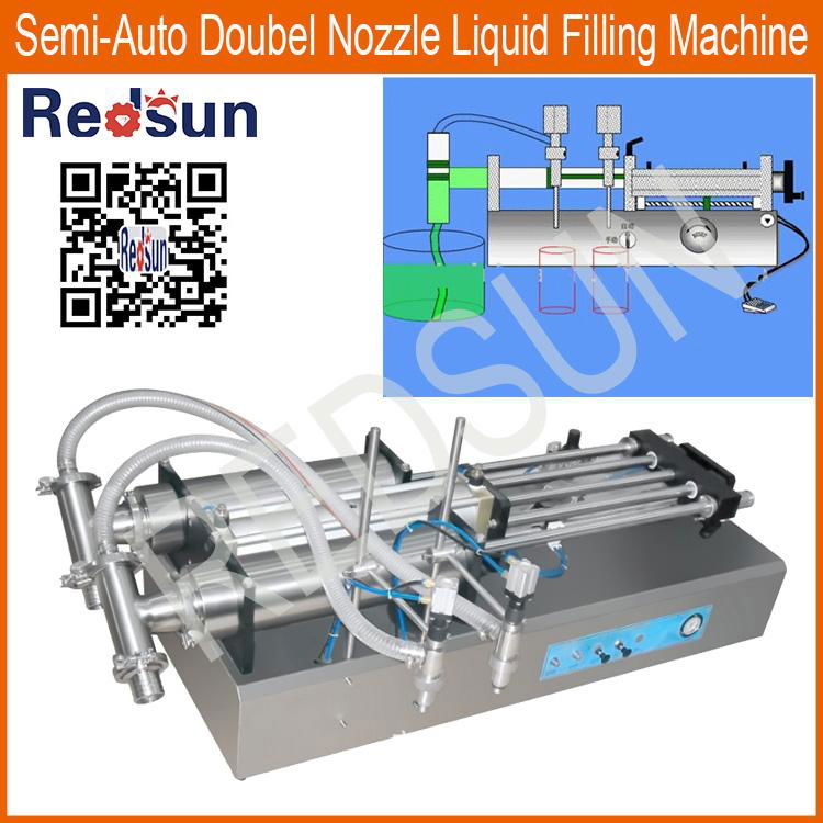 semi automatic manual one two nozzle sauce water juice liquid  filling machine