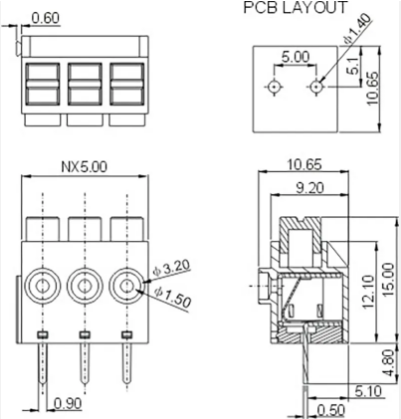 DA270-5.0mm間距藍色彈簧式pcb接線端子 2