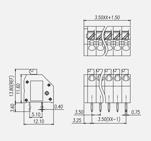 DA/DG/KF250-3.5mm间距弹簧式pcb接线端子 2