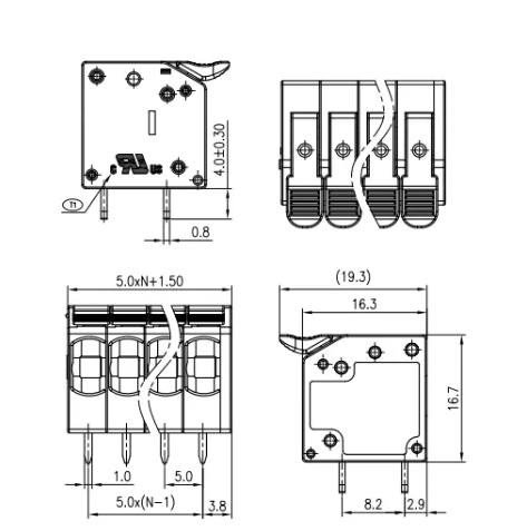 Spring Screwless PCB Terminal Blocks 5.0MM FS4-XX-500-2404R 2