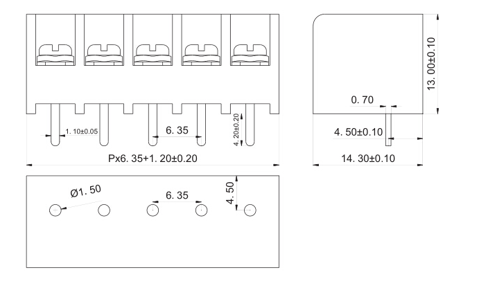 柵欄式pcb接線端子HB611-6.35mm間距HB825 2