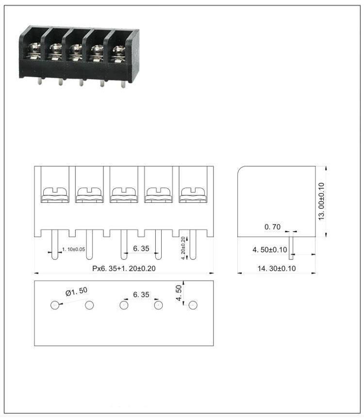 栅栏式pcb接线端子HB611-6.35mm间距 HB635 2