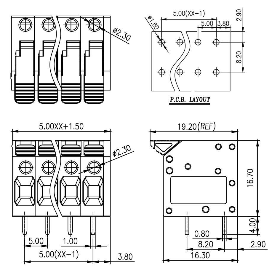 5.0mm間距免工具彈簧式pcb接線端子DG2204R DG2206R 2