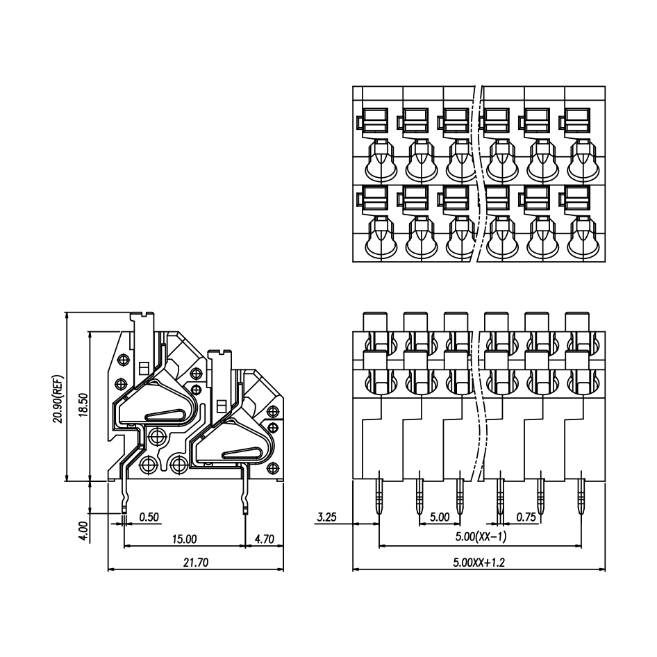 雙層免螺絲彈簧式pcb接線端子DG250T KF250T-5.0mm間距 2