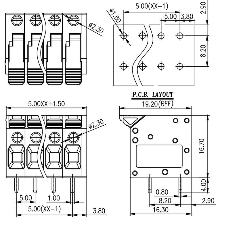 5.0mm间距pcb弹簧式接线端子DG2204R 2