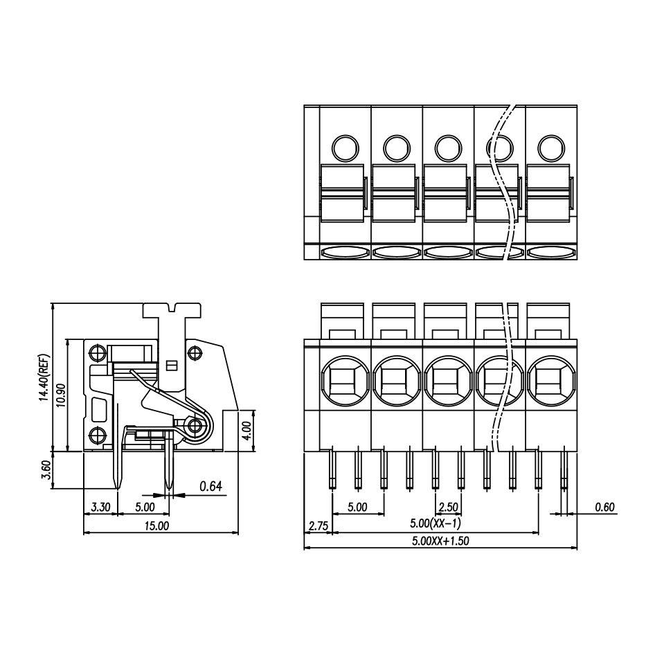 KF202-5.0mm间距双排直插弹簧式psb接线端子 2