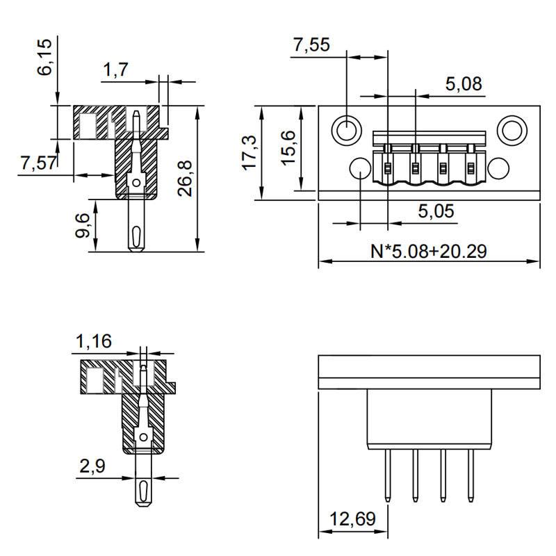穿墙端子2EDGWB-5.08mm间距 线对线连接器 免焊接对接固定 2