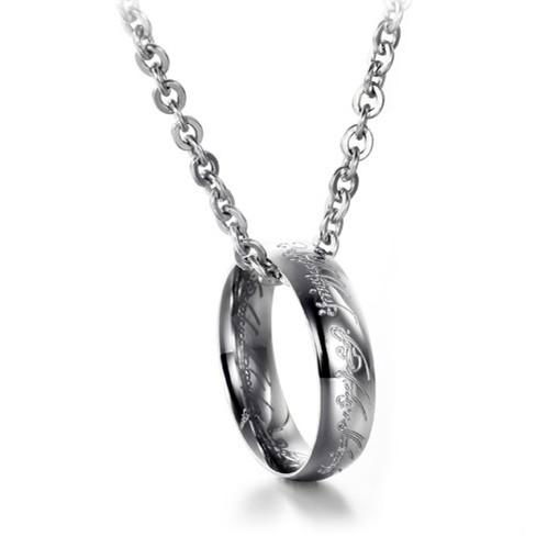 Silver Ring within sterling chain couple necklace For womens girls Pendant Hot 