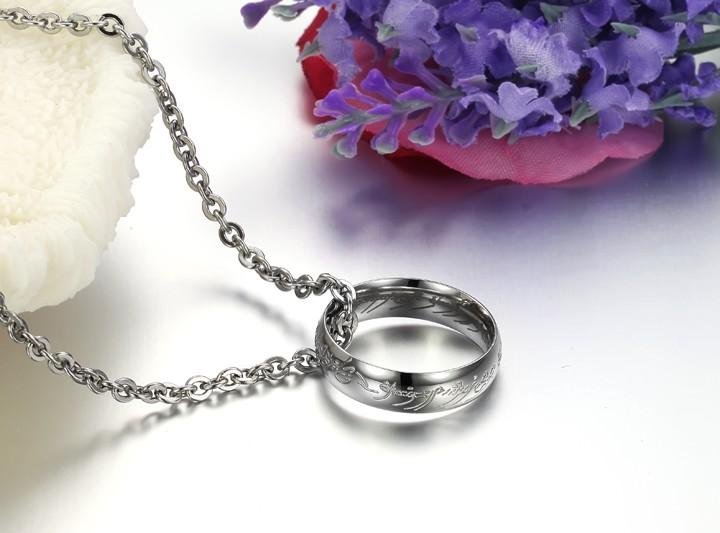 Silver Ring within sterling chain couple necklace For womens girls Pendant Hot  2