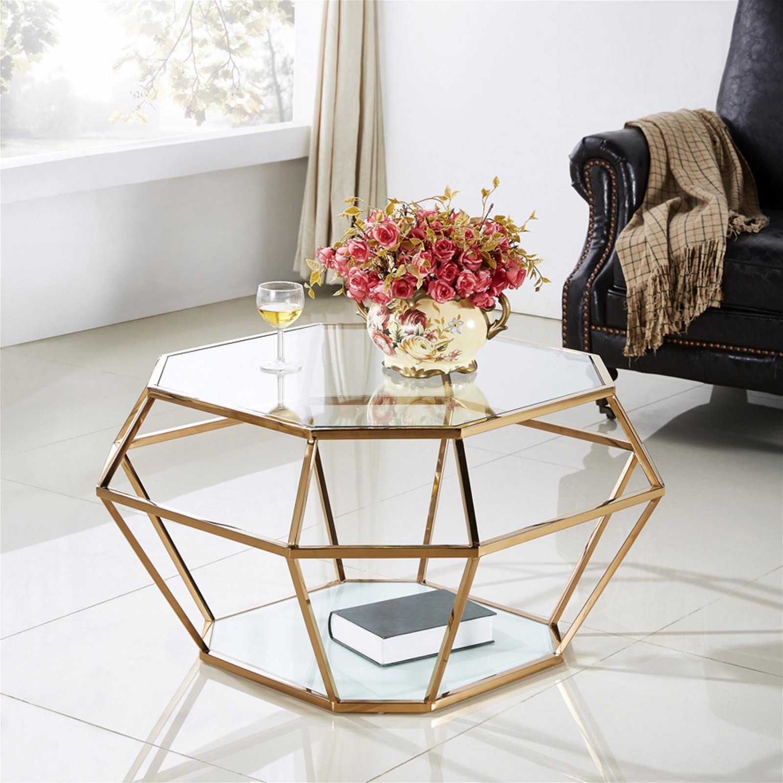 diamond shape coffee table metall coffee table with glass top luxury furniture