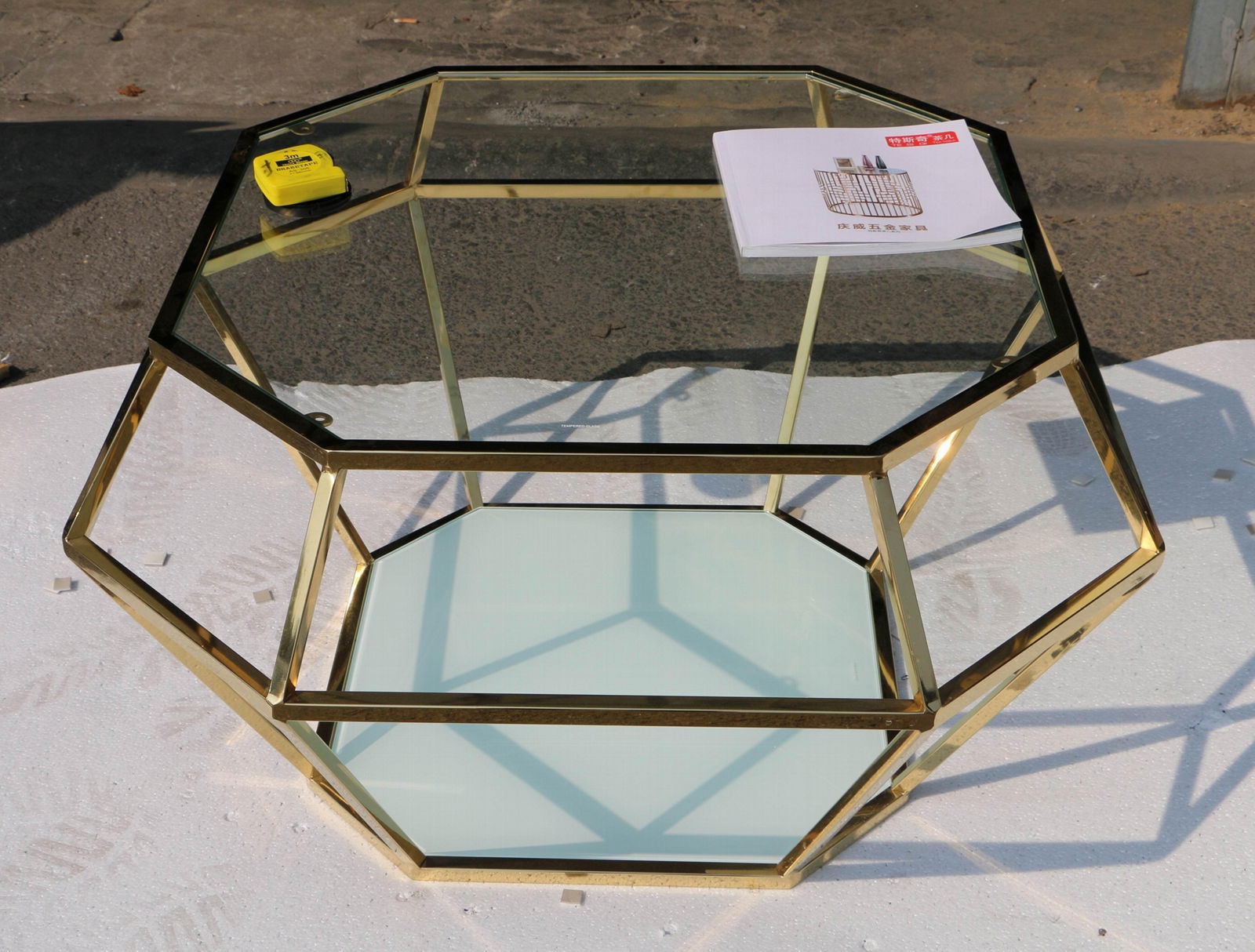 diamond shape coffee table metall coffee table with glass top luxury furniture 2