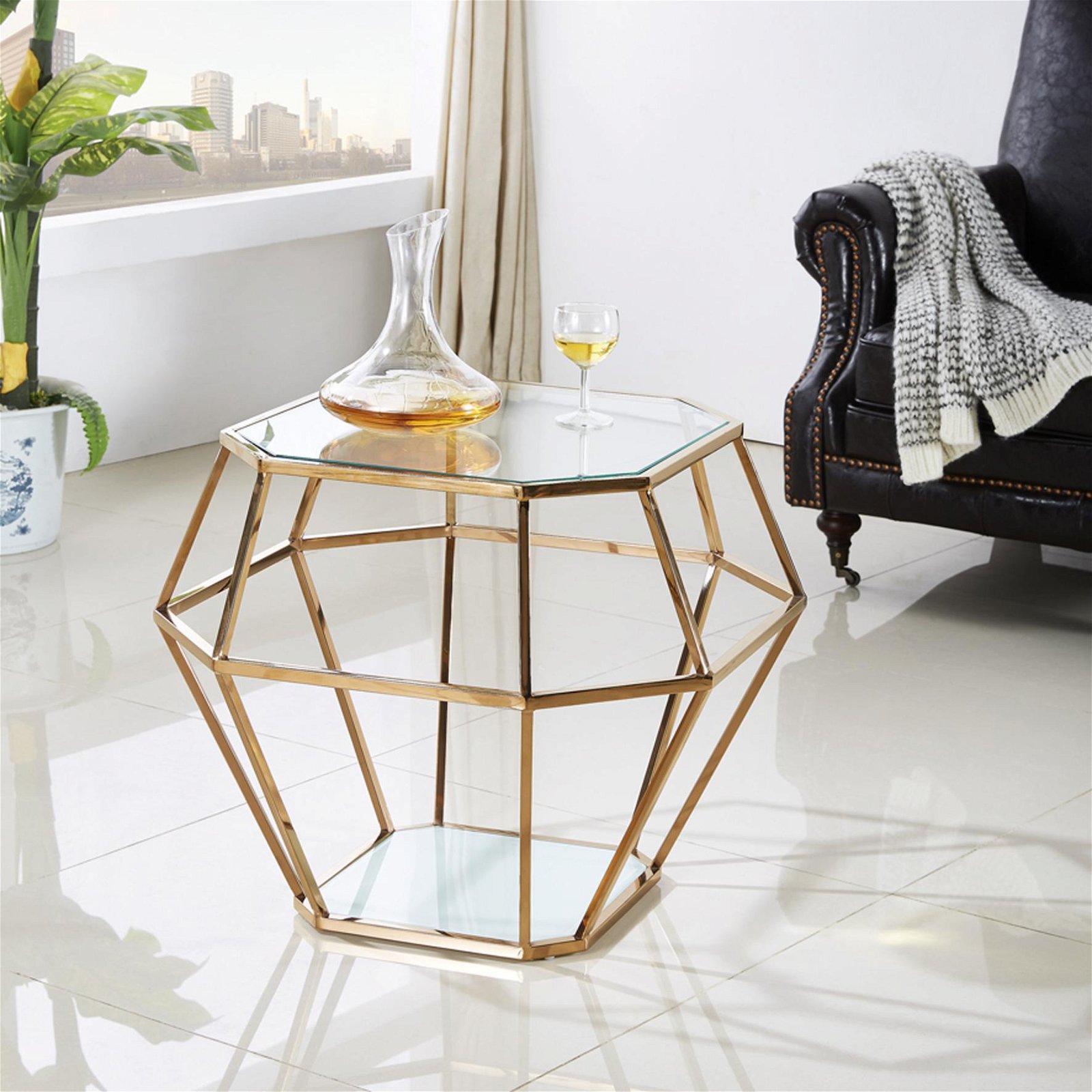 diamond shape coffee table metall coffee table with glass top luxury furniture 4