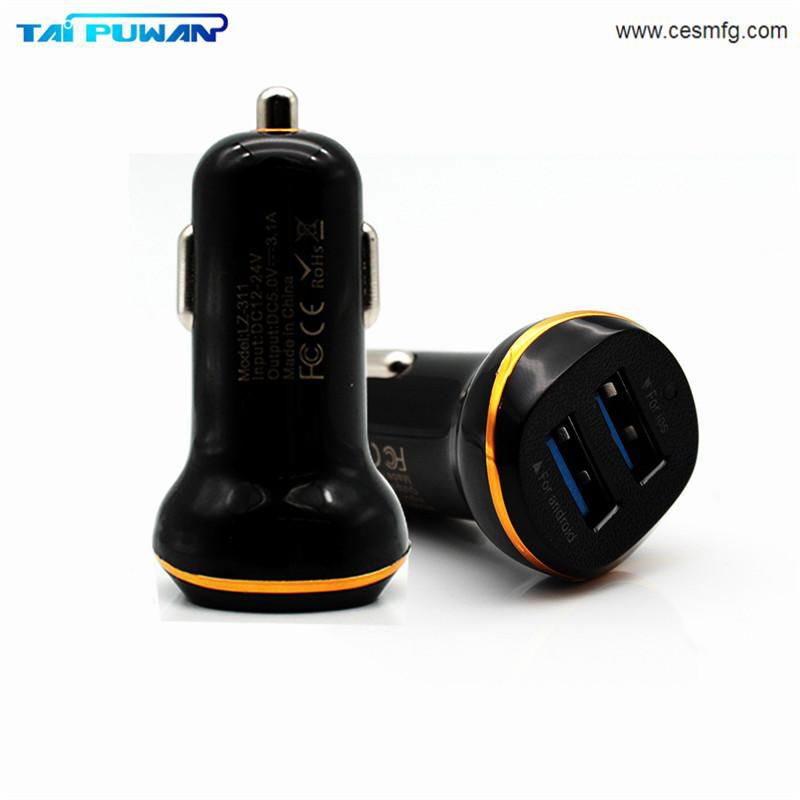 CESMFG Wholesale LED 3.1A Dual USB Cell Mobile Phone Car Charger 5