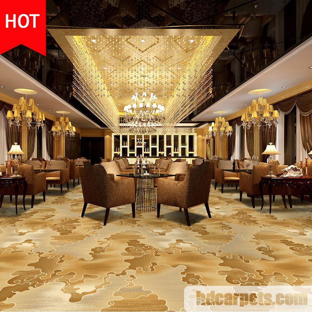 Guangzhou Wholesale Gold Colour Floral Pattern Hotel Banquet Wedding Carpet 3