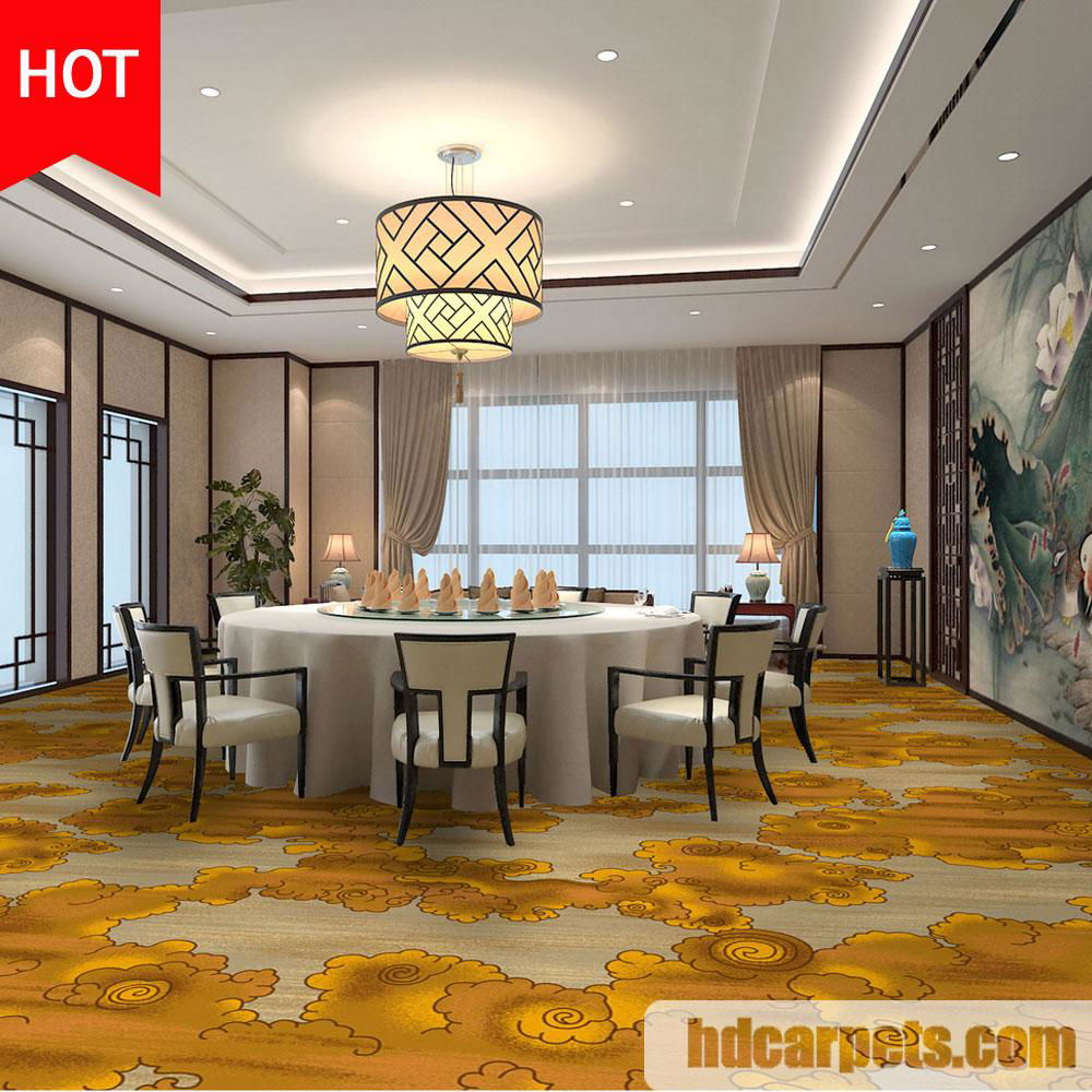 Guangzhou Wholesale Gold Colour Floral Pattern Hotel Banquet Wedding Carpet 4