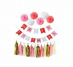 Paper Hanging Fans Pom Poms Party Decorations Supplies