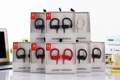 Hotting sale wireless bluetooth sport power 3 with logo earphone earbuds