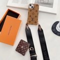 LV website leather phone case with card bag and Strap for iphone samsung series