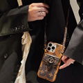 LV leather phone case with card bag and Strap for all iphone model