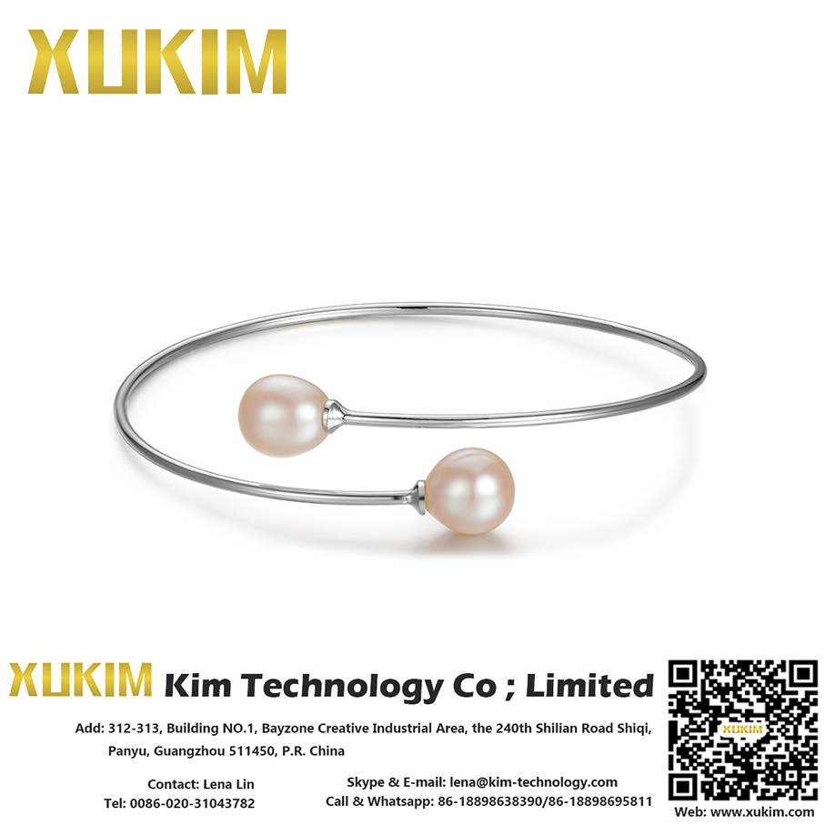 Xukim KPB001 925 Silver Pearl Bangles Bracelets for Women