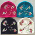 100% Acrylic Fashion Lady Kids Man Winter Knitted Embroidery Flowery Double Laye 1