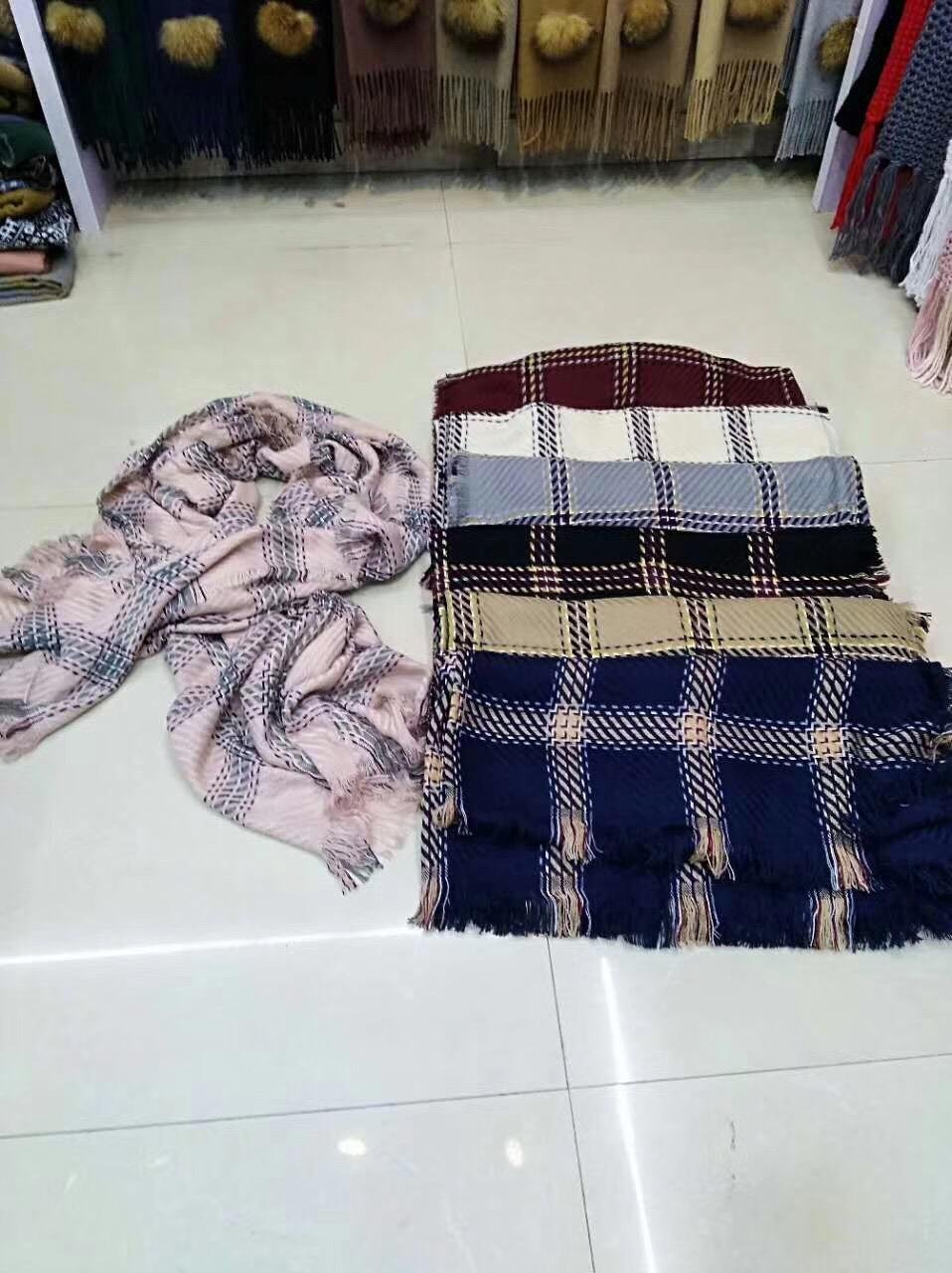 Woman Man Brushed Acrylic Reversible Cashmere Like Fall Winter Check Woven Scarf 2