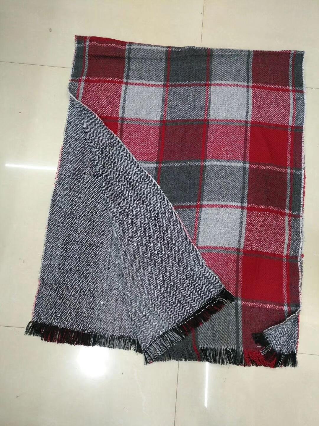 Woman Man Brushed Acrylic Reversible Cashmere Like Fall Winter Check Woven Scarf 5
