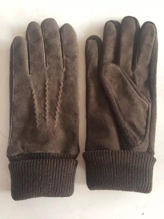 Fashion Winter Sheepskin Goatskin Suede Split Leather Sports Gloves Mittens 2