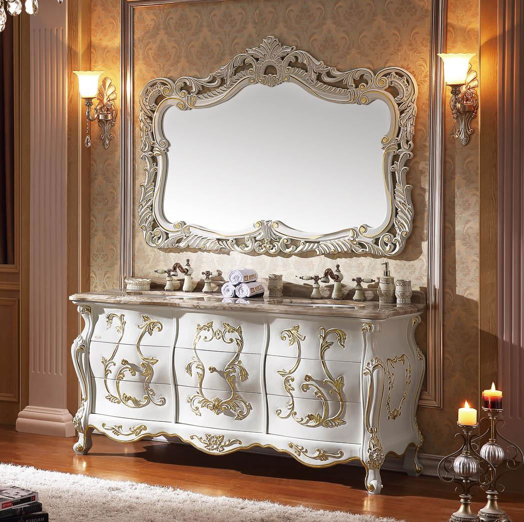 Luxuty Antique Vintage Double Bathroom Vanity With Genuine Marble Top No.806