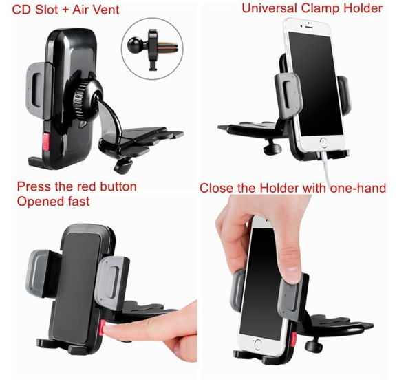 CD Slot Player + Air Vent Cell phone Universal Car Mount Holder Cradle 3