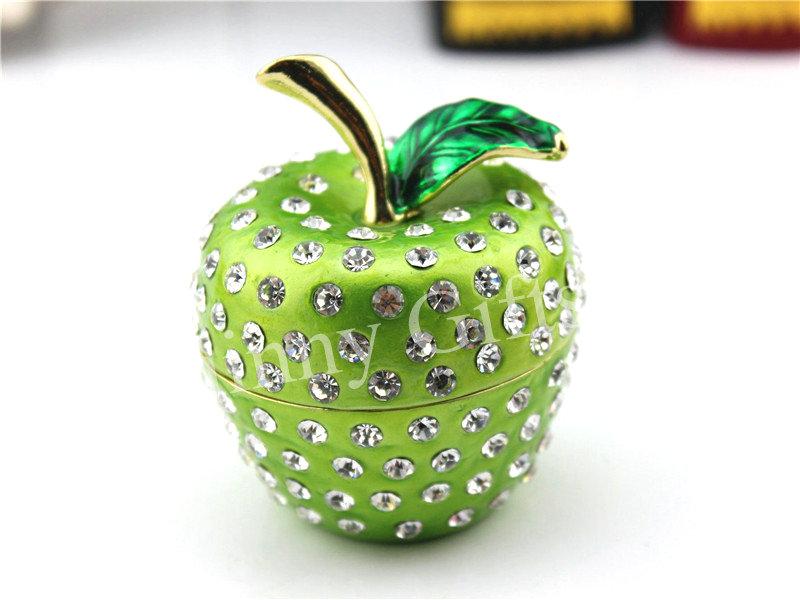 Metal Gifts Apple Shape Trinket Boxes with Crystal Wedding Favor 2