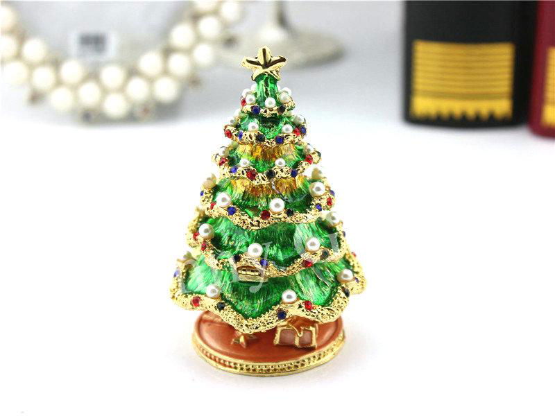 Metal Gifts Enamel Trinket Boxes Christmas Tree Decorative Box Small Jewerly Box