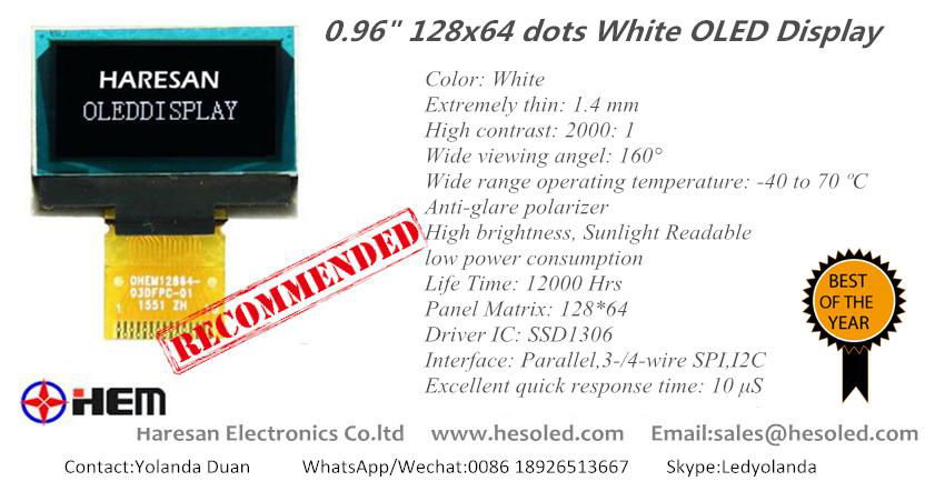 0.49-inch 64x32 dot matrix passive OLED display PMOLED 3