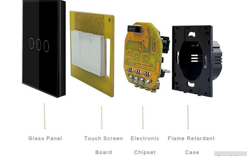 EU Standard Touch Switch Crystal Glass Switch Panel Single FireWire 5